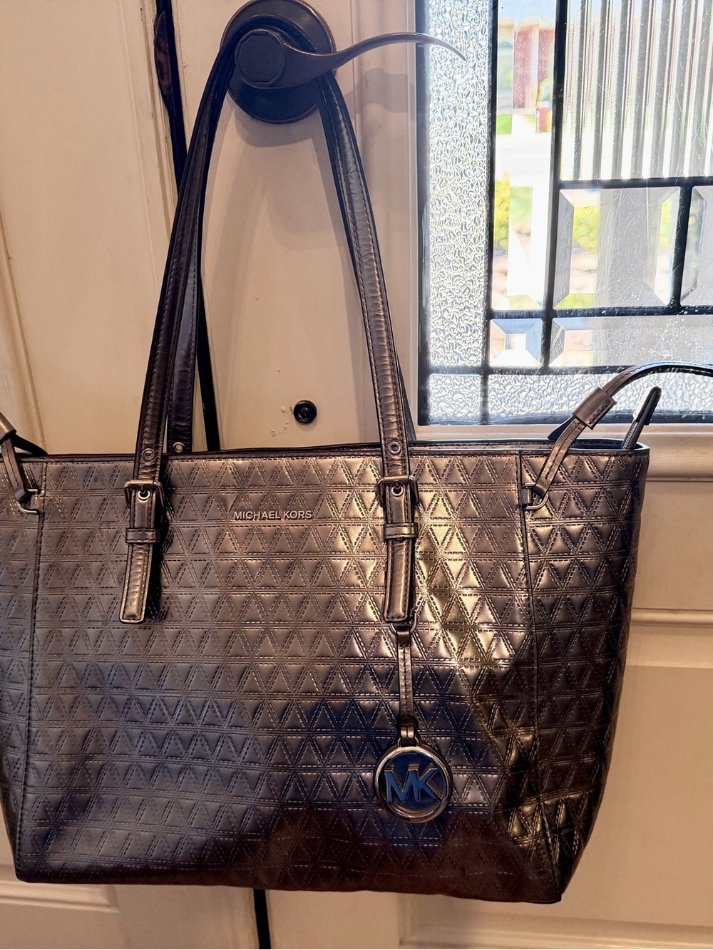 Michael Kors Metallic Gunmetal Quilted purse
